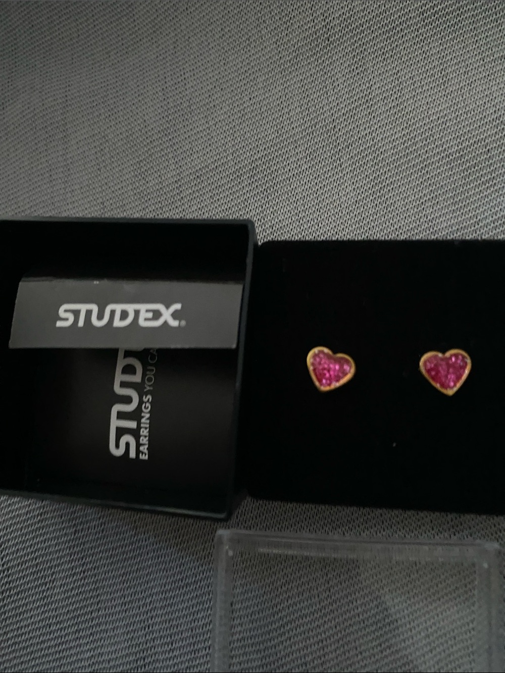 Studex Pink Heart Crystal Stud Earrings with Gold Trim